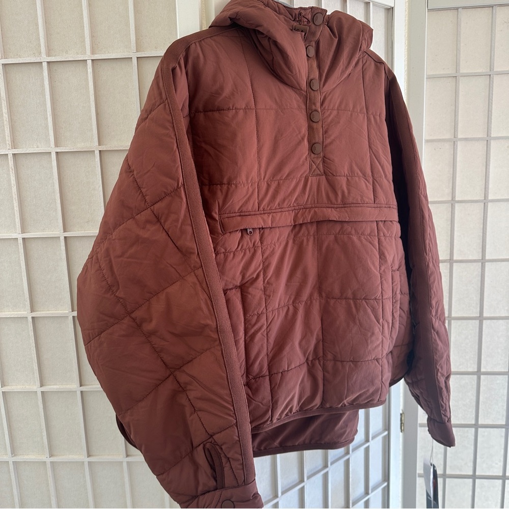 Free People Quilted Hooded Puff Jacket in Rust Brown - Picture 9 of 13